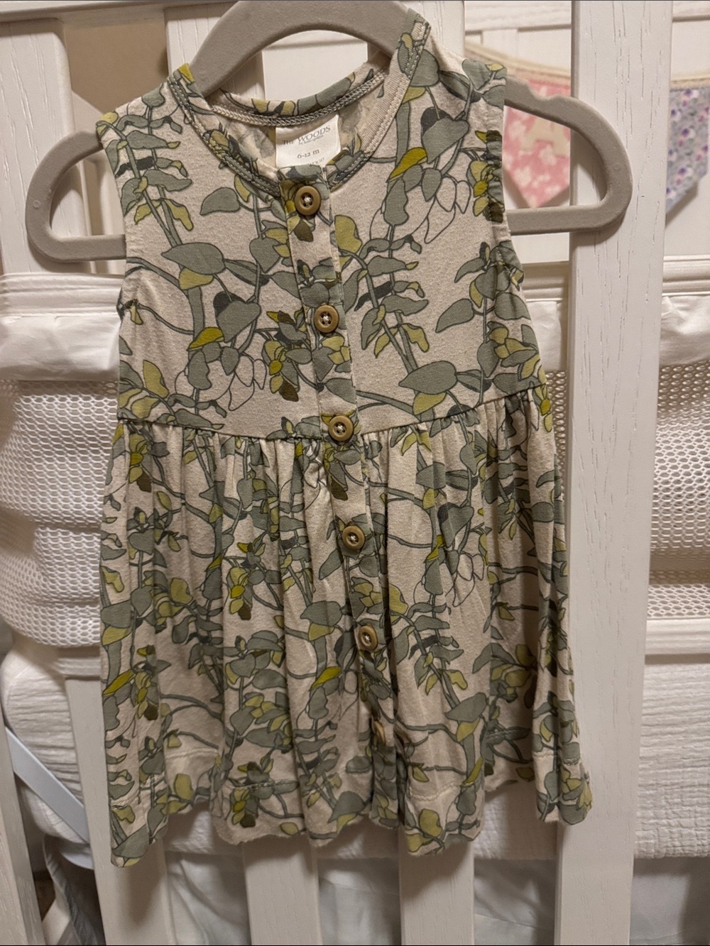 Baby Floral Button-Front Dress in Sage and Cream